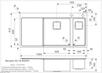 Мойка Reginox Nevada L 40x18 Right brushed