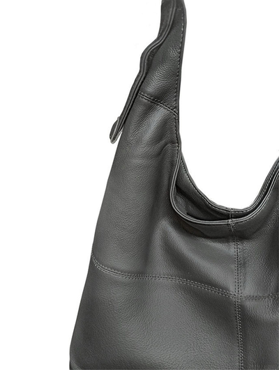 (АРТИКУЛ: 9996/1/9) СУМКА МЕШОК, БОЛЬШАЯ, НАТУРАЛЬНАЯ КОЖА, ТЕМНО-СЕРАЯ, ЧЕРЕЗ ПЛЕЧО