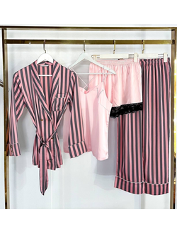 Домашняя одежда Виктория Сикрет 4в1 серо-розовая полоска