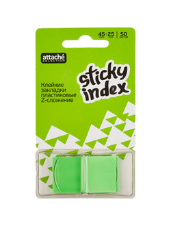 Клейкие закладки пластиковые 1 цвет по 50 листов 25ммх45 зелен Attache Selection