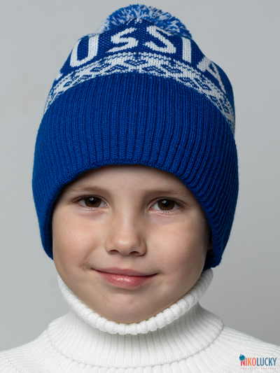 Шапка 20202-01 подклад 100% полиэстер, ярко-синий, белый 58