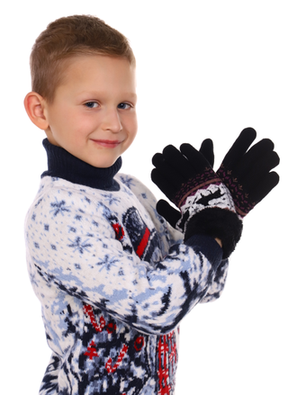 Перчатки детские новогодние с оленями черные