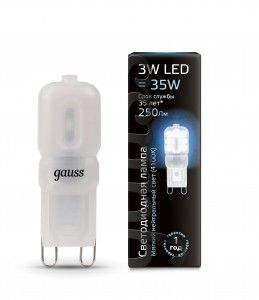 Лампа светодиодная Gauss G9 3W(250 lm) 4100K 220-240V 4K 49x17 пластик 107409203