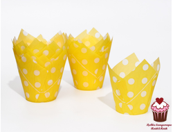 Форма для выпечки Тюльпан Желтый с горошек, 12 шт