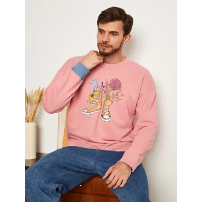 МУЖСКОЙ СВИТШОТ РОЗОВЫЙ "ЦВЕТОЧНЫЕ КЕДЫ"