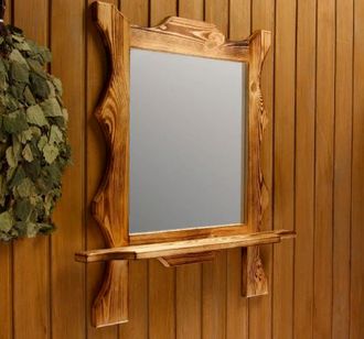 Зеркало резное «Квадрат» с полкой, обожжённое, 53×53×15 см