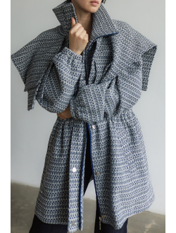 Парка из фактурного хлопка (бело-синий)