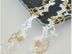 КРУЖЕВНАЯ ЛЕНТА, 2.9 СМ. АРТ. К-0004, 1 МЕТР. ЦВЕТ: Белый/золотистый