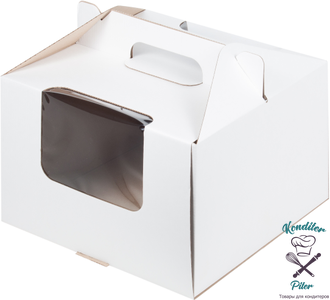 Коробка для торта с ручкой и окном 305х305х205 мм, белая усиленная