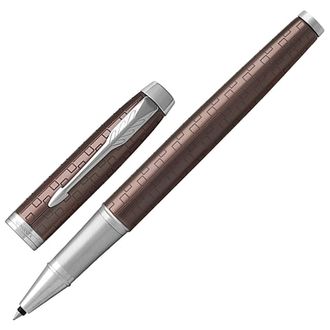 Ручка-роллер подарочная PARKER "IM Premium Brown CT", коричневый корпус с гравировкой, хромированные детали, черная, 1931678
