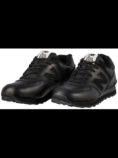 New Balance 574 All Black Leather с мехом