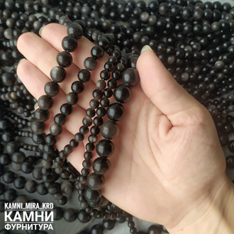 Обсидиан, цвет серебристый, радужный и золотистый, шары размер в ассортименте, цена за нить 38 см