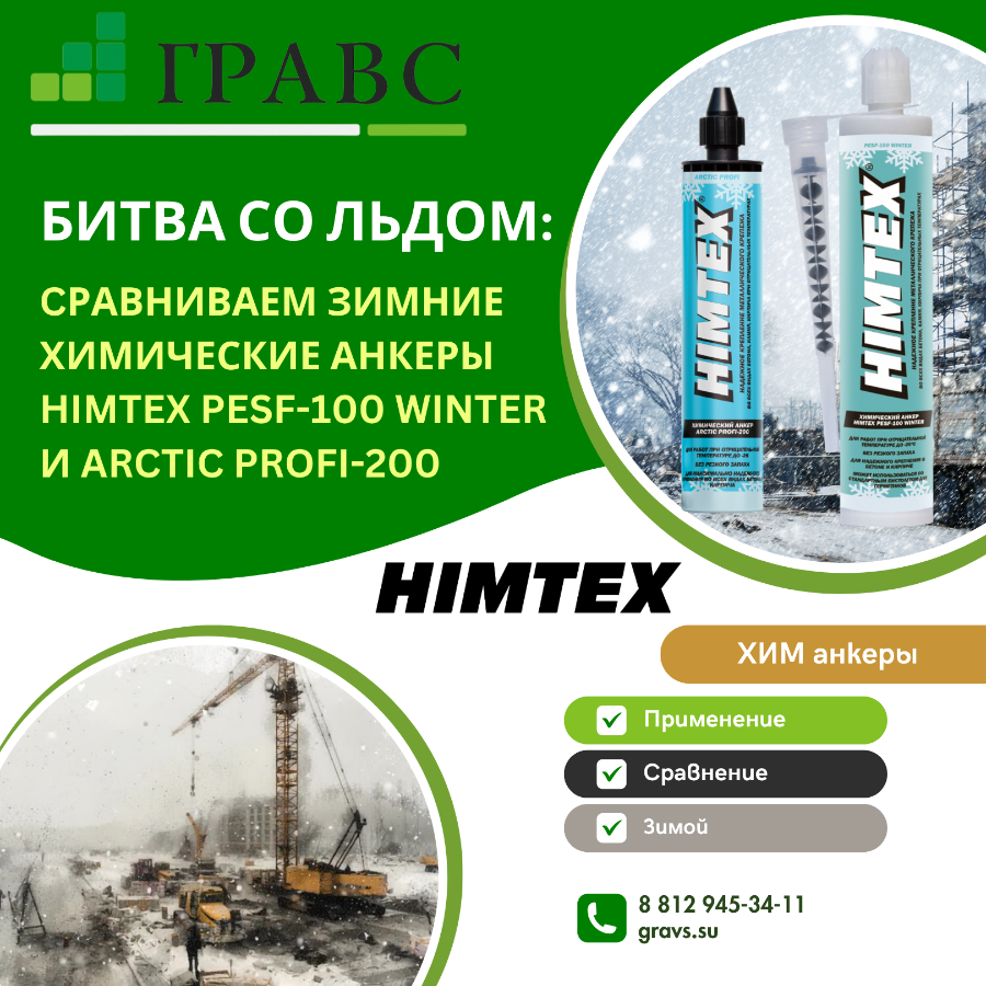 Битва со льдом: cравниваем зимние химические анкеры HIMTEX PESF-100 WINTER и Arctic PROFI-200