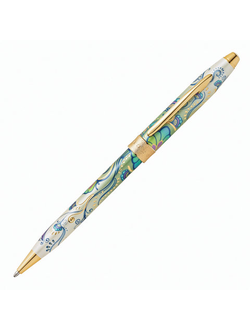 Ручка подарочная шариковая CROSS Botanica "Зеленая лилия", лак, латунь, позолота, черная, AT0642-4