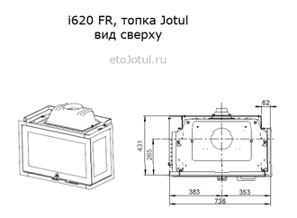 Размеры топки Jotul i620 FR, ширина, глубина, вид сверху