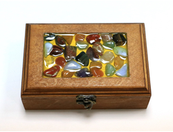 Шкатулка с камнями на крышке "Прямоугольник" (клен) (149*99*49 мм, 365 г) №11175