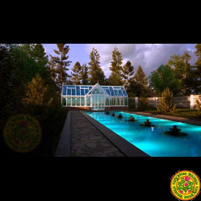 Базовая комплектация теплицы в английском стиле с холлом из стекала и алюминия ДИАНА 3000 х 9000 мм