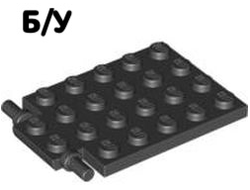 ! Б/У - Plate, Modified 4 x 6 with Trap Door Hinge (Long Pins), Black (92099 / 4595711 / 6057903) - Б/У