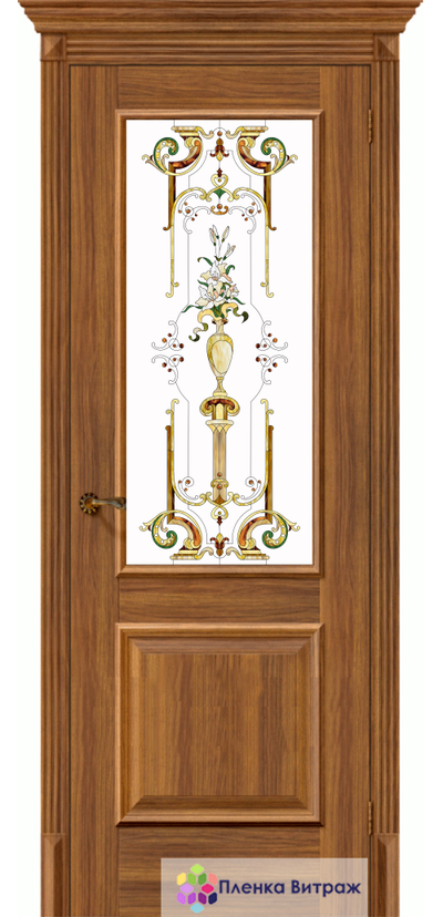 Витражная пленка, витражная пленка самоклеющаяся, пленочный витраж с классическим рисунком в дверь
