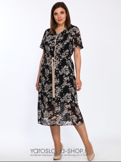 Модель: 2300. Шифоновое платье черного цвета с застежкой на навесные петли и пуговицы.