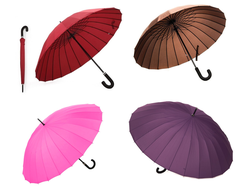 Зонт-трость 24 спицы однотонный, купол 115см, Цвет: Розовый, Фиолетовый, Бордовый, Коричневый