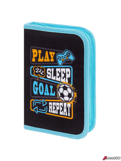 Пенал BRAUBERG с наполнением, 1 отделение, 1 откидная планка, 24 предмета, 21×14 см, Play sleep repeat. 272353