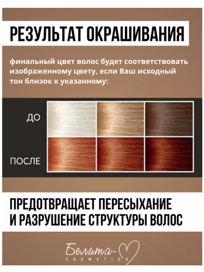 Стойкая Крем-краска для волос Аммиачная тон 8.4 Медный Белита-М Hair Happiness