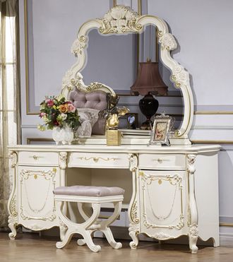 Туалетный столик с зеркалом Магдалена (слоновая кость+золото)