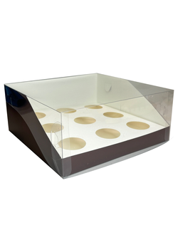 Коробка на 9 капкейков с прозр. кр. (шоколад), 235*235*100мм