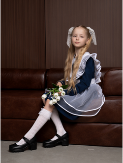 Платье синее с кружевным воротником