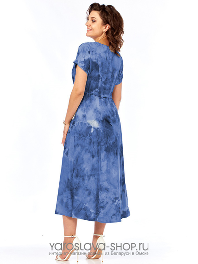 Платье женское летнее из льняной ткани синего цвета
