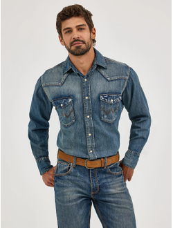 Рубашка Wrangler® Western Denim Snap Work Shirt