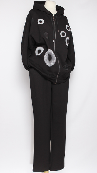 КОСТЮМ ЖАКЕТ НА МОЛНИИ И БРЮКИ "КРУГИ" синий р.52,54,56