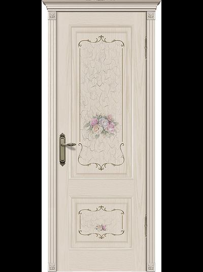 Дверь  распашная Прага крем с декором "розы".