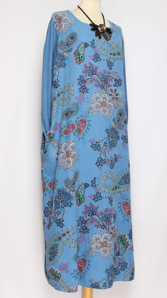 Платье Бохо вельветовое "ТУРЕЦКИЙ ОГУРЕЦ"  джинс до р.54