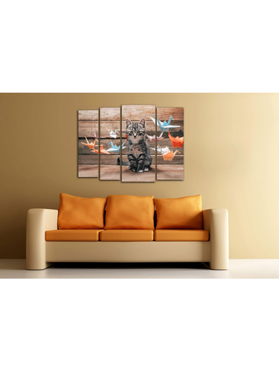 Модульная картина "Грустный котик и оригами"