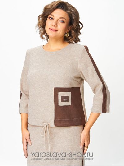 Женский трикотажный комплект-двойка бежевого цвета