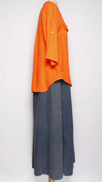 Рубашка лён "ПРЯМАЯ КЛАПАНЫ"  оранжевая, желтая, хаки, бежевая р.46-50