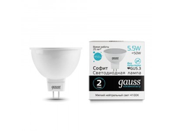 Gauss Elementary MR16 GU5.3 220V 5.5W(450lm) 4100K 4K 50x45 матовая пластик/алюм.13526