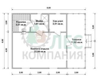 Баня 6x8 из профилированного бруса с террасой