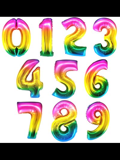 Шар 86 см, Цифра, Радужный, Градиент, МИКС