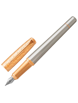 Ручка подарочная перьевая PARKER "Urban Premium Aureate Powder GT", серебристый корпус, позолоченные детали, синяя, 1931571