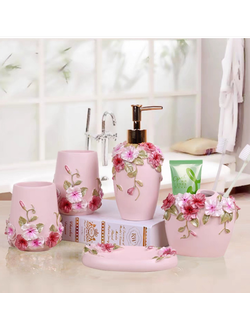 Набор из 5-ти предметов для ванной комнаты розовый