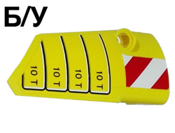 ! Б/У - Technic, Panel Fairing # 4 Small Smooth Long, Side B with '10 T' and Red and White Danger Stripes Pattern Sticker - Set 42009, Yellow (64391pb034) - Б/У