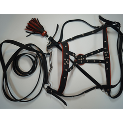 Узда выездная (черная с красной подложкой)