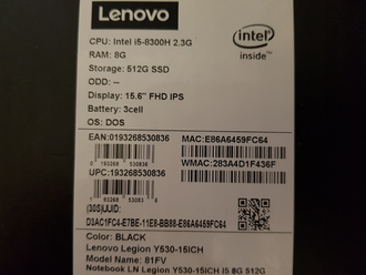 LENOVO LEGION Y530-15ICH 	81FV014DRU ( 15.6 FHD IPS 144Hz I5-8300H GTX1050Ti(4Gb) 8Gb 512SSD )