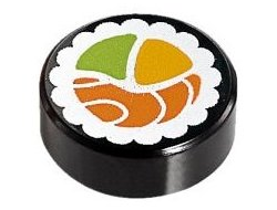 Tile, Round 1 x 1 with Sushi Salmon Maki Roll Pattern, Black (98138pb038 / 6139451)