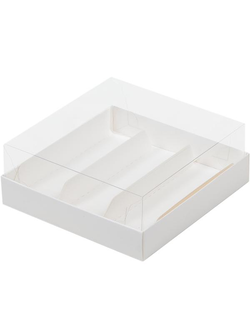Коробка для эклеров и пирожных с прозрачным куполом и ложементом на 3 шт., белая