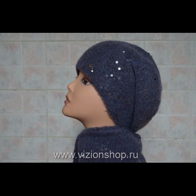 Новый берет женский зима 2017 - 2018 Vizio Италия 5841 вязаный голубой