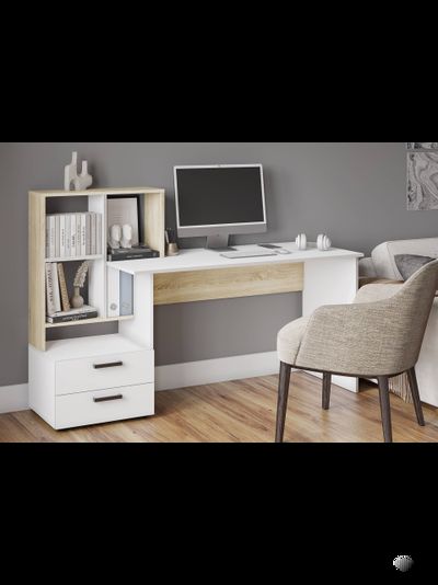 СКМ-5 компьютерный стол Сонома/Белый с тиснением